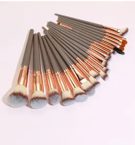 Professional 20-piece makeup brush set with soft synthetic bristles and elegant handles.