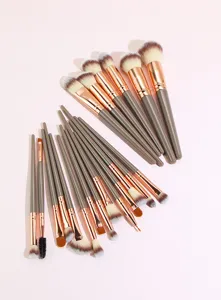 Detailed view of professional 20pcs makeup brush set featuring soft fibers and rose gold handles.