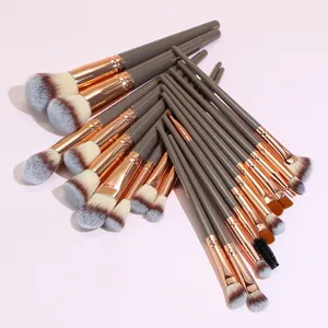 Professional 20-piece makeup brush set with brown handles and soft synthetic hair for daily use.