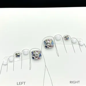 Handmade Press On Toenails Colorful Sparkling Sequins Glitter Square Fake Nails With Tool Kit For Women Foot Manicure