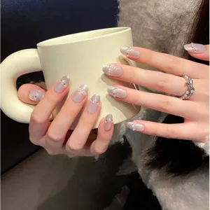 Handmade Press On Nails Set Reusable Glossy Fake Nails With Rhinestone Butterfly Heart Designs For Women Fashion Manicure Art