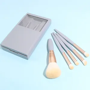 Portable 5-piece makeup brush set with storage case, professional beauty tools for daily use.