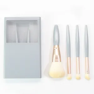 Portable makeup brush set with grey handle and case, professional cosmetic tools for daily beauty.