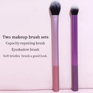 2 Pcs Pink Gradient Makeup Brush Set Synthetic Fiber Soft Hair Eyeshadow Foundation Face Powder Cosmetic Beauty Tool Set