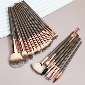 Set de 20 brochas de maquillaje profesionales con cerdas suaves bicolor para difuminar el rostro.