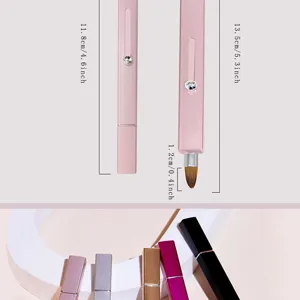 Professional dual-ended lip brush with metallic handle and precise size details for makeup.