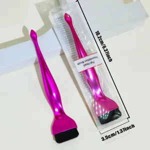 Flat foundation brush detail view, metallic pink handle and soft bristles, 16.2cm size.