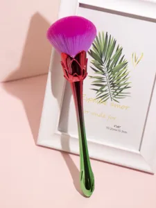 Gradient rose makeup brush with soft fluffy bristles, ideal for smooth powder and blush application.