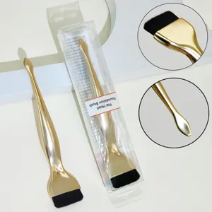 Professional flat foundation brush with metal handle and spatula for flawless liquid makeup.
