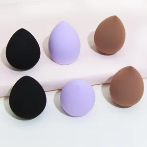Closeup view of colorful teardrop makeup sponges detailing soft texture and multi colors.