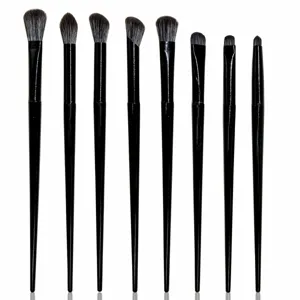 Colección de Brochas Profesionales de Maquillaje de Ojos Fibra Sintética Mango Negro Virola Cepillada Sombra de Ojos Corrector Difuminado Delineador