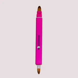 Professional double-ended retractable lip brush with pink metal handle for precision makeup.