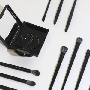 Set de brochas de maquillaje de ojos con polvera de cejas, mango negro, herramienta.