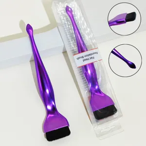 Flat head foundation brush with spatula handle, purple ultra-thin seamless liquid makeup tool.
