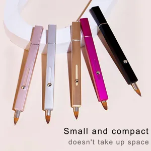 Professional Double-Headed Telescopic Lip Brush Metal Shell Rhinestone Makeup Brush Multi-Functional Portable Lipstick Eyeliner Concealer Smudge Brush for Women Daily Travel Beauty Tool