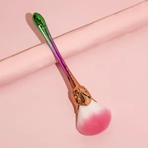 Gradient rose makeup brush, soft synthetic bristle large loose powder blush brush for beauty.