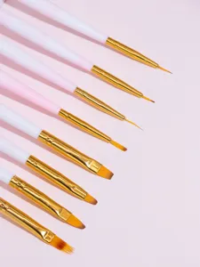 Professional nail art brush set for fine liner and gel painting, detail view of bristles.