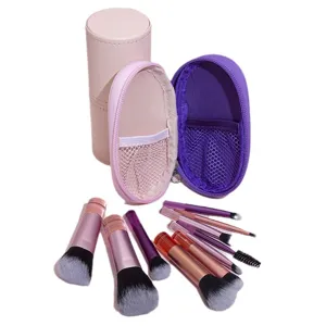 10-piece mini makeup brush set with portable storage case for travel and daily use main