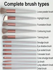 13-piece makeup brush set detail showing various face and eye brushes for precise application.