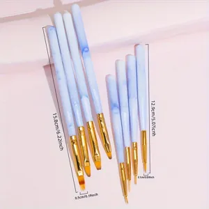 Professional nail art brush set with marble pattern handles for fine drawing and lines.