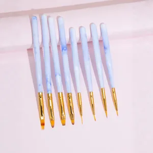 Professional nail art brush set with marble pattern handles, ideal for detailing and painting.