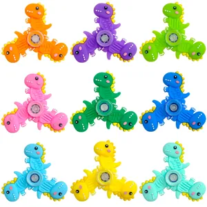 Fidget Spinner en Silicone Multicolore Dinosaure Dessin Animé Jouet Anti-Stress Rotatif Sensoriel pour Enfants Adultes Cadeau de Fête