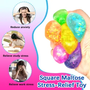 Nahaufnahme des bunten Glitzer-Maltose-Anti-Stress-Spielzeugs zur Angst- und Stresslinderung.
