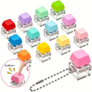 Colorful mechanical keyboard switch keychain fidget toy, decompression square press button.