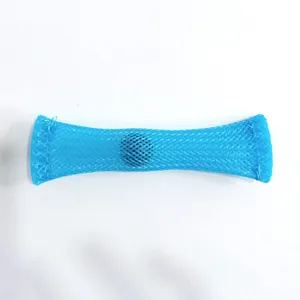Blue mesh marble fidget toy detail close up, stretchy stress relief sensory toy for focus.