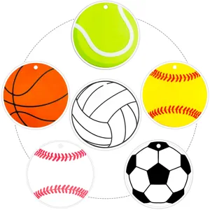 Blank DIY sports ball keychains detail showcasing tennis basketball baseball and soccer designs.