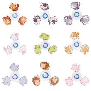 Cute animal fidget spinner decompression toy set of nine colorful cartoon designs for kids.