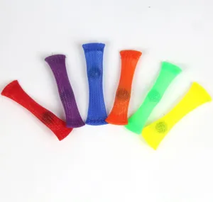 Colorful mesh marble sensory fidget toys set, stress relief squeeze tube detail view.