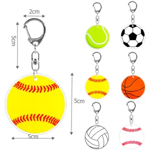 Acrylic sports ball keychain DIY blank pendant tennis basketball soccer volleyball key ring