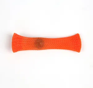 Orange mesh marble fidget toy close up detail view, stress relief sensory tool, bright color.