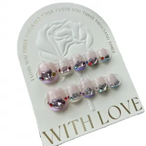 Handgemaakte nep nagels korte franse stijl met kristallen hart strass nagelkunst