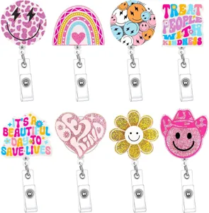 Süße acryl einziehbare ausweisjollen mit inspirierenden zitaten und smiley designs.