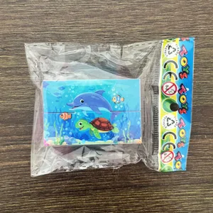 Cartoon 3D puzzle magic cube toy with cute ocean dolphin and turtle design for kids.