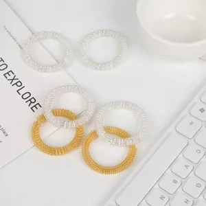 Anneaux à ressort sensoriels en métal, jouets anti-stress, vue détaillée, argent et or.