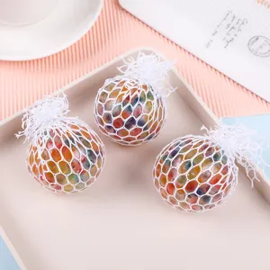 Rainbow mesh squeeze stress relief ball, 6cm colorful water bead toy for adult stress relief.