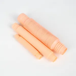 Detail view of assorted pastel stretch pop tubes, showing flexible corrugated plastic design.