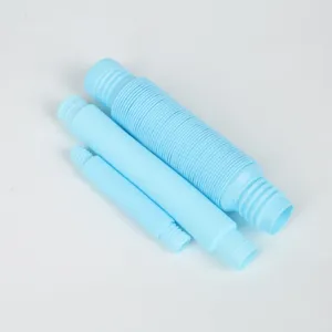 Light blue plastic stretchable corrugated pop tubes set detail view for sensory stress relief