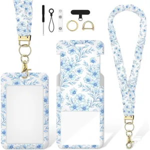 Modern Elastisch Scrunchie Schlüsselband Kartenhalter Set Stoff Blumenmuster Schlüsselanhänger Ausweis Halter Büro Schule Zubehör