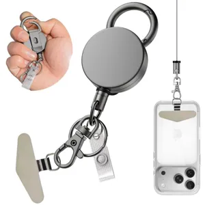 Porte-badge Rétractable Robuste en ABS Porte-clés Gris Fusil Anneau de Clé Rétractable Avec Languette de Fixation Téléphone pour Bureau