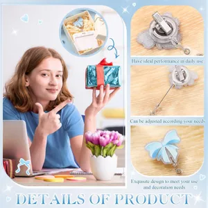 Retractable blue bow badge reel with rotatable clip, ideal for daily ID card display use.