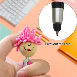 Süßer Neuheit Kugelschreiber mit rosa plüschigem Haar und Smiley für Büro oder Schule.