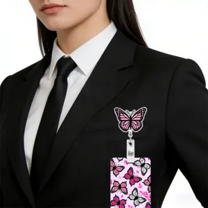 Colorful Butterfly Badge Reel ID Card Holder Retractable Badge Clip for Office Work
