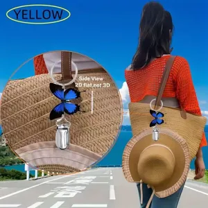 Tragbarer blauer Schmetterlings-Hutclip für Taschen, Reise-Sonnenhut-Halter, stilvolles Accessoire.