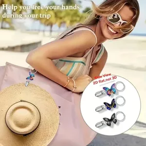 Detailansicht des bunten Schmetterling Hutclips für Tasche, tragbares Reisezubehör.