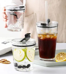 Gobelet en verre transparent avec couvercle et paille 20oz tasse a boire pour la cuisine.