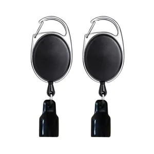 Porte-briquet rétractable avec mousqueton en métal et étui de protection noir 2pcs
